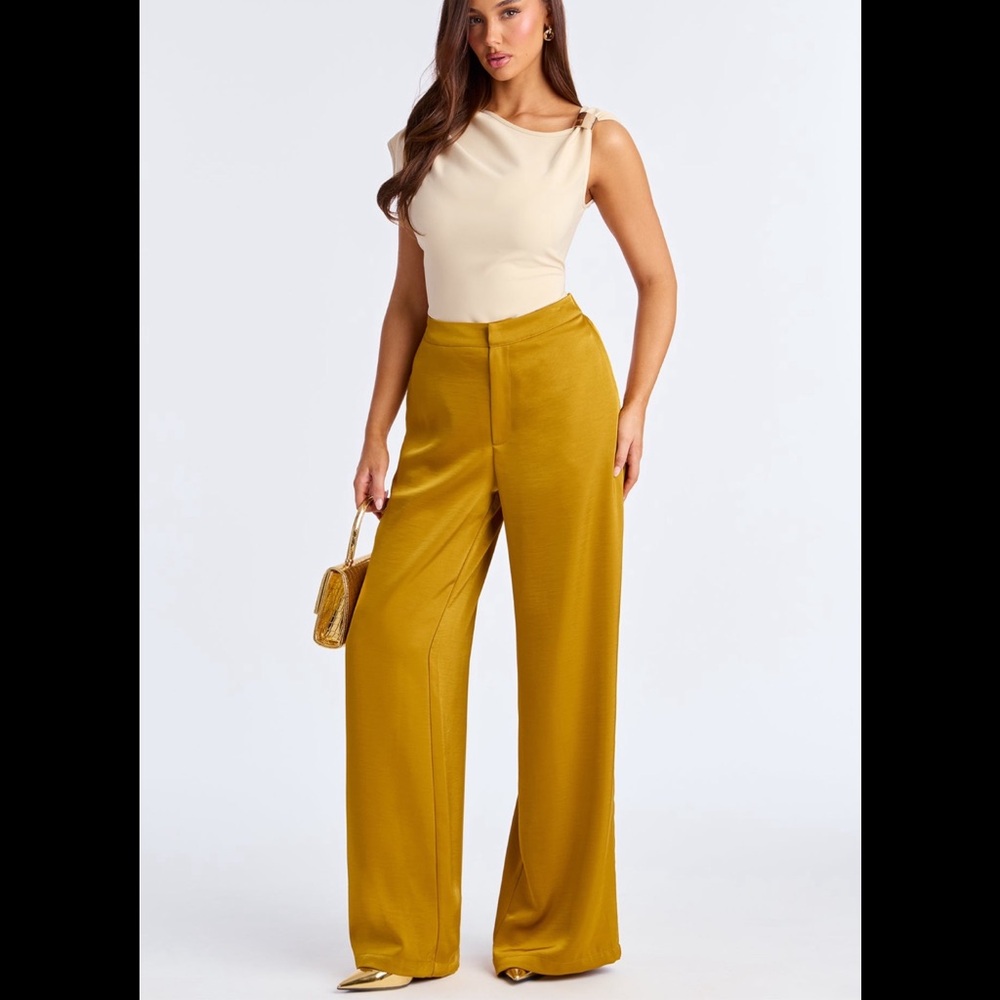 NWT Fashion Nova Mustard Wide-Leg Pants Size L